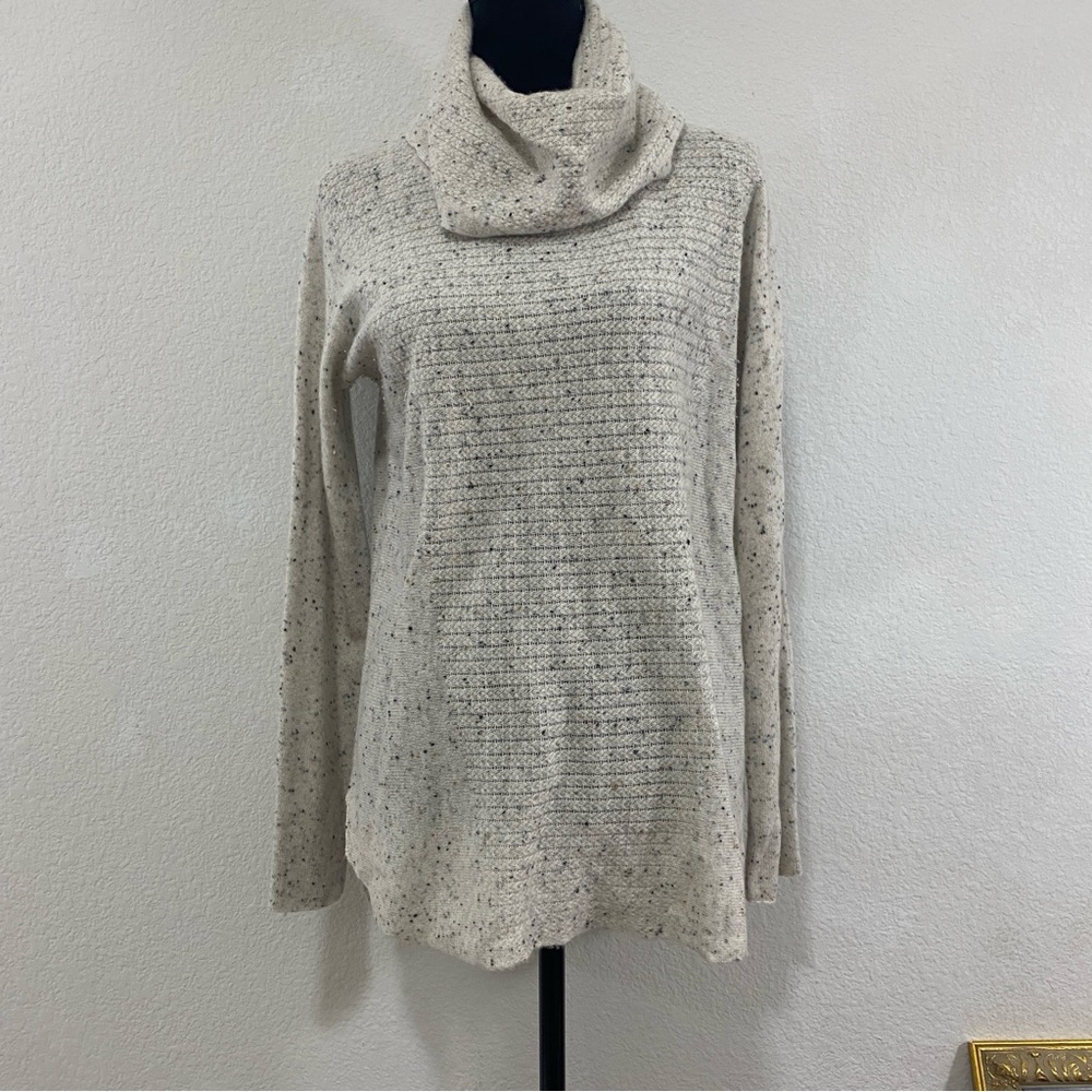 Cynthia Rowley 100% 2-Ply Cashmere Cream Speckled Turtleneck Sweater